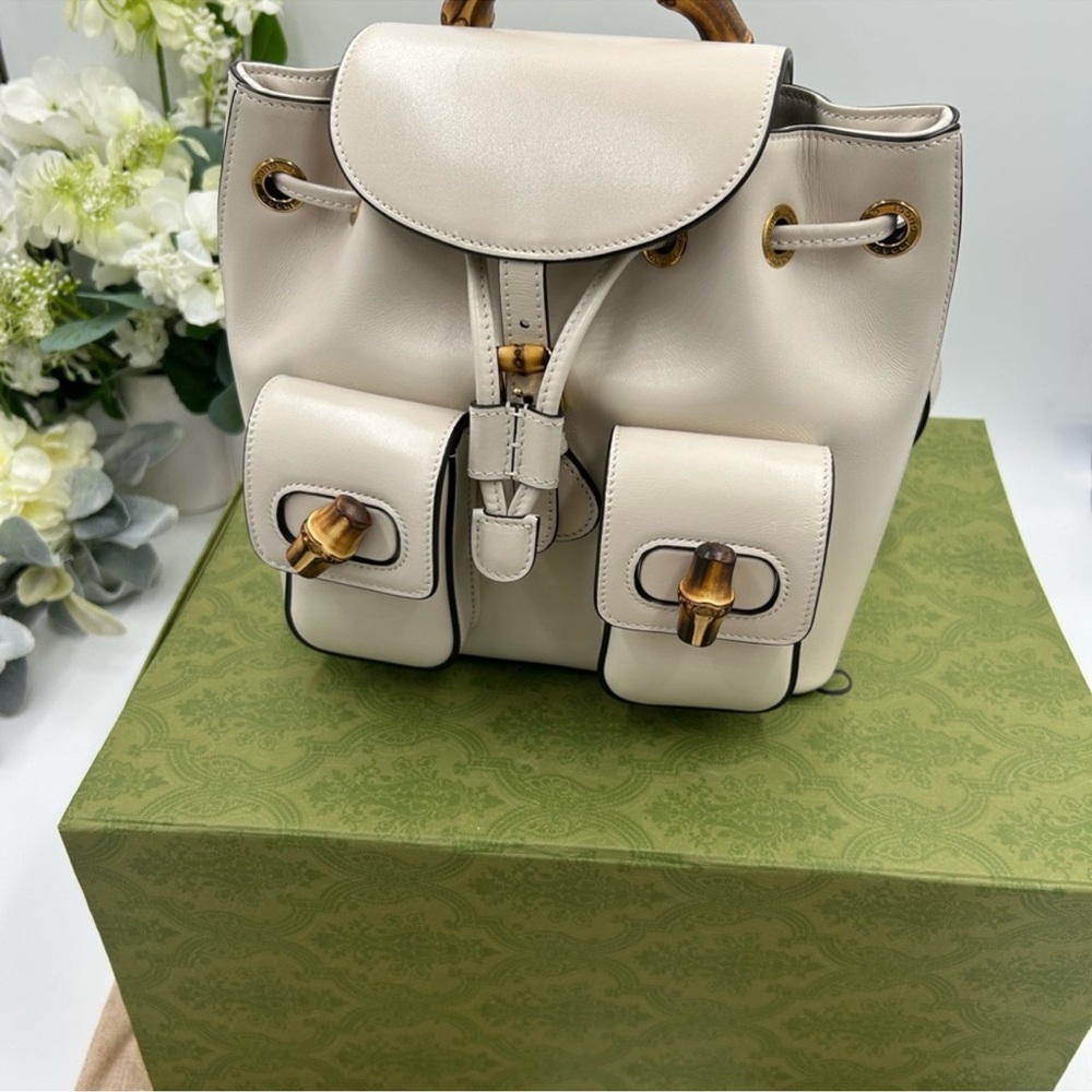 Gucci, leather bamboo backpack made in Italy. Unisex NWT.